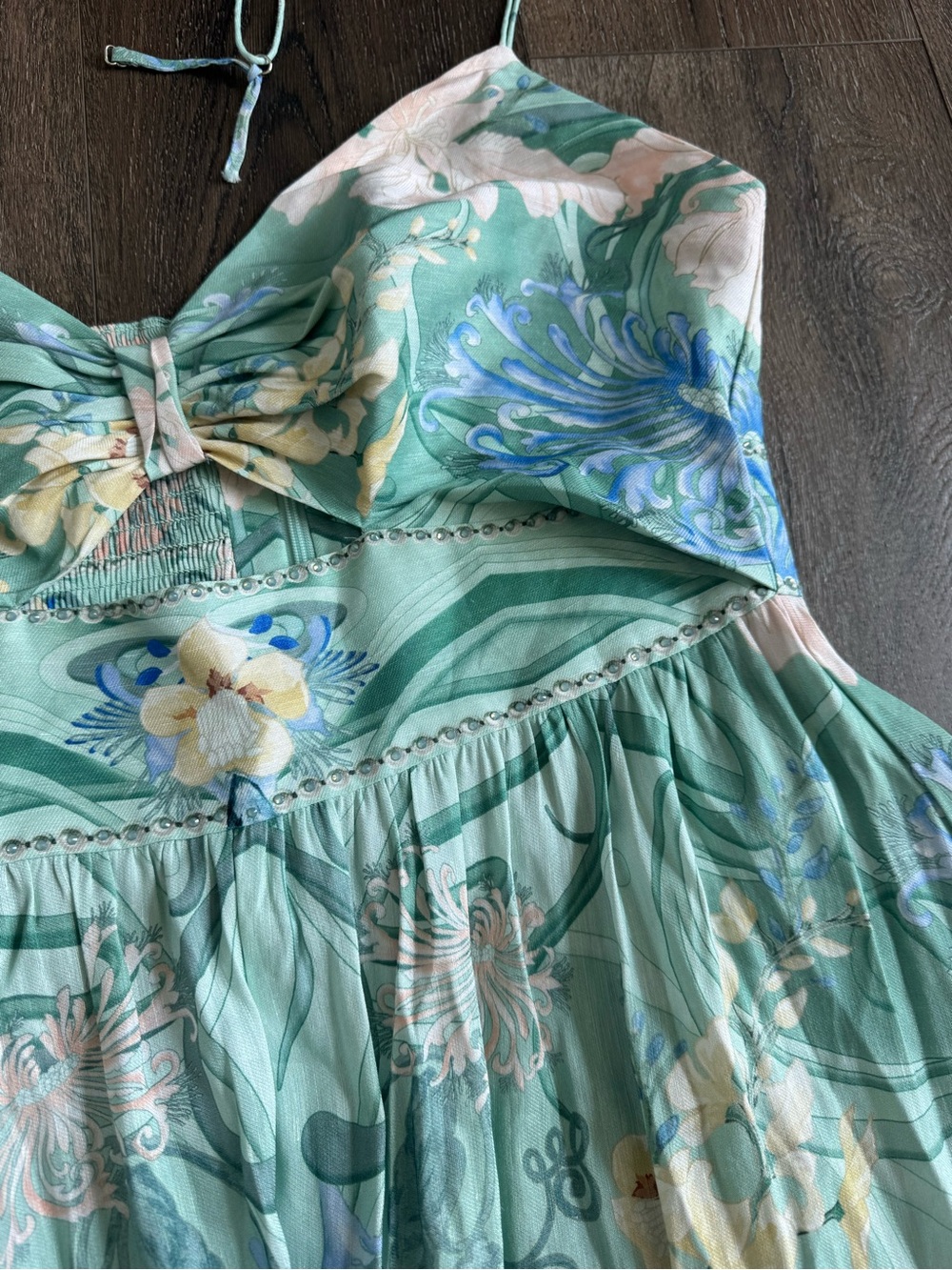 Camilla Floral Twist Cutout Maxi Dress in Mint Green Size Small - Picture 6 of 13